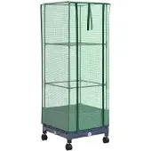 vidaXL Tuinschutting met Kasbedekking en Wielen Blauw Grijs PP