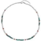 Cavill - Zilveren Halsketting - 925 Sterling Zilver Rhodium - Oranje Stekelige Oesters 5ct & Campitos Turkoois 17,5ct - Boho Style - Verstelbaar