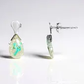 Cavill - 925 Sterling Zilveren Oorbellen met 3,5 ct Venus Chalcedoon - Peervormige Cabochons - Elegante, Natuurlijke Edelsteen Oorbellen