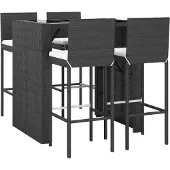 vidaXL 5-delige tuinbarset met kussens, zwart, polyrotan