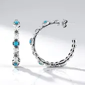 Cavill - Zilveren oorbellen - 925 Sterling Zilver Geoxideerd - Sleeping Beauty Turkoois 1,71 ct - Boho elegante cabochon oorbellen - 36 mm