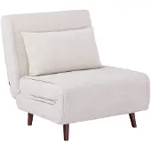Sweeek Fauteuil van chenille stof met slaapfunctie houten poten Wit