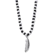 Lucleon Amalfi | Zwart-witte kralenketting met veer