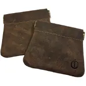 Oi Hunter bruine leren Klapportemonneetje 2 STUKS / klappertje voor kleingeld origineel / knijpbeursje voor muntgeld / bruin leer / 190H