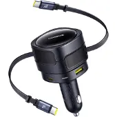 Baseus Enjoyment Max autolader met USB-C- en USB-A-aansluitingen, inclusief USB-C- en USB-C-kabels, 90W, zwart