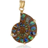 Cavill - Exclusieve hanger 925 sterling zilver verguld - 24,2 ct fancy cut Ammoniet uit Madagaskar - Abalone schelp inleg - Handgemaakt sieraden