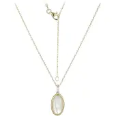 Cavill - Elegante Halsketting 925 Sterling Zilver - Verguld - Ovale Parelmoer Hanger 25x11mm - 5 Zirkonia's 0,049ct - Verstelbaar Luxe Dames Sieraad