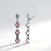 Cavill - Zilveren Oorbellen - 925 Sterling Zilver Geoxideerd - Roze Opaal Cabochon 1,35 Ct - Filigraan Bloemmotief - Handgemaakt - Elegant - 43 mm