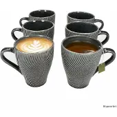 MamboCat 6-delige set SID Dark koffiemokken met ribbel-relief van steengoed – 24320869