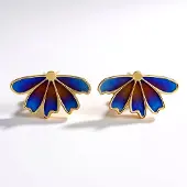 Cavill - Titanium oorbellen - Verguld 925 Zilver - Blauw-Oranje Iriserend Kleurverloop - Lichtgewicht & Robuust - Bloemblad Design - Modieuze Elegant