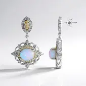Cavill - Zilveren Oorbellen Gerhodineerd 925 Sterling Zilver - Welo Opalen 3,69 ct & Witte Topaas - Elegante Ovale Cabochon Oorbellen 39 mm