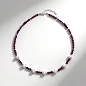 Cavill - 925 Sterling Zilver Ketting - Witte Zoetwaterkweekparels Fancy Cut & Rode Granaat 58,5 ct - Verstelbare Chique Dames Ketting