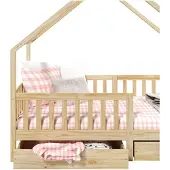 Idimex ALVA-bed in huisvorm, 90 x 200 cm, van massief grenenhout met lades - naturel