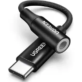 UGREEN USB-C naar 3,5 mm mini-jack hoofdtelefoonadapter 10 cm - zwart