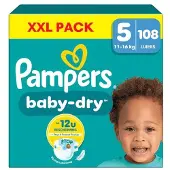 Pampers Baby-Dry luiers - Maat 5 (11-16kg) - 108 stuks - Voordeelverpakking - Stop and Protect - Unieke extra laag - Absorberende kern - Dubbele beschermrandjes (Tot maat 5+)