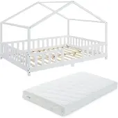 En.casa Kinderbed Treviolo met uitvalbeveiliging en matras 120x200 wit