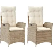 vidaXL Tuinstoelen 2 st verstelbaar met kussens poly rattan beige
