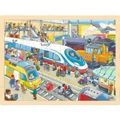 Goki Puzzel - Treinstation - 96 stukjes - 40x30x0,8cm - Hout - 3+