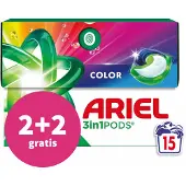 Ariel 2+2 Gratis: 3in1 Wasmiddel Pods Color 15 Stuks