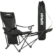 VirtuFit Campingstoel opvouwbaar met voetsteun - Strandstoel - Zwart