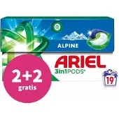 Ariel 2+2 Gratis: 3in1 Wasmiddel Pods Alpine 19 Stuks