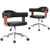 vidaXL Eetkamerstoelen draaibaar 2 st gebogen hout en kunstleer zwart