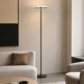 LUCANDE LED-uplighter vloerlamp Raymond, dimbaar, zwart, Woon-/ Eetkamer, metaal, Modern, LED vloerlamp