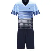 Hajo Pyjama kort blauw / marine / royal blue/koningsblauw / wit