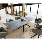 DELIFE Eetkamertafel Edge keramiek LaminamNero Greco grijs 200-300x100 kruisframe rechthoek zwart uitschuifbaar