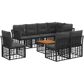 vidaXL Buiten bank set 9 st Zwart en Donker Grijs Polyester