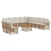 vidaXL Buiten bank set 12 st Natuurlijk en Crème Wit Polyester
