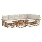 vidaXL Buiten bank set 10 st Natuurlijk en Crème Wit Polyester