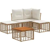 vidaXL Buiten bank set 5 st Natuurlijk en Crème Wit Polyester