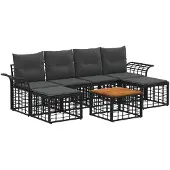 vidaXL Buiten bank set 7 st Zwart en Donker Grijs Polyester