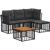vidaXL Buiten bank set 5 st Zwart en Donker Grijs Polyester