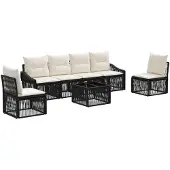 vidaXL Tuinbank Set 7 st Zwart poly rattan
