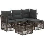 vidaXL Tuinbank Set 5 st Grijs poly rattan