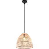 TRIO Hanglamp Rike zwart met rotan vlechtwerk