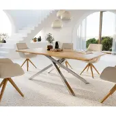 DELIFE Eettafel Edge 200x100x2,5-3 eiken natuur kruisframe rechthoek roestvrij staal Live-Edge