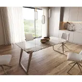 DELIFE Eetkamertafel Edge 200x100 keramiek Minas Melange wit-beige RVS schuin