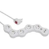 Brennenstuhl Vario Power stekkerdoos met 5 contacten en 2x USB / wit - 1,4 meter