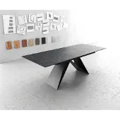DELIFE Eettafel Edge 180-220x100cm Laminam keramiek grijs V-middenpoot zwart