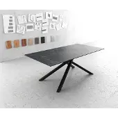 DELIFE Eettafel Edge 200x100cm Laminam keramiek grijs middenpoot kruis zwart