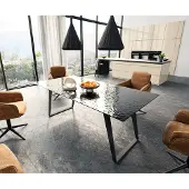 DELIFE Eetkamertafel Edge 200x100 Glas smelten rokerig zwart 3D-Relief metaal schuin zwart