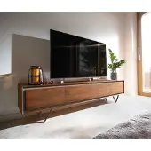 DELIFE Tv-meubel Stonegrace 200 cm acacia bruin steenfineer 4 deuren V-poot zwart