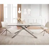 DELIFE Eetkamertafel Edge 200x100 keramiek Calacatta Luxe wit-goud-grijs kruisframe rechthoek RVS
