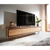 DELIFE Tv-meubel Stonegrace 200 cm acacia natuur 4 deuren steenfineer V-poot