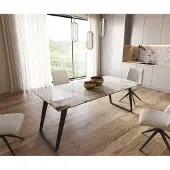 DELIFE Eetkamertafel Edge 200x100 keramiek Minas Melange wit-beige metaal schuin zwart