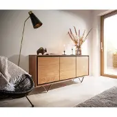 DELIFE Dressoir Stonegrace 145 cm acacia natuur 3 deuren steen fineer V-poot