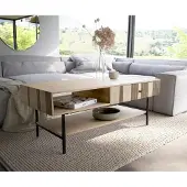 DELIFE Salontafel Nereos 130x60 cm Mango White Wash metaal zwart